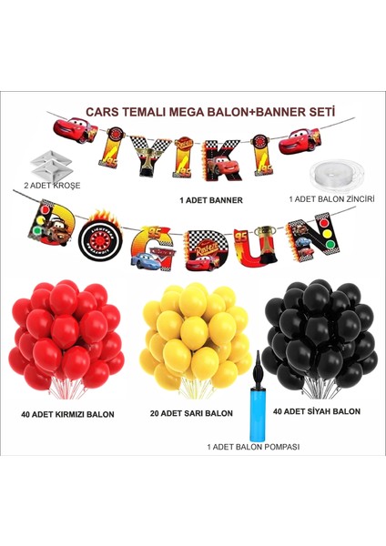 Arabalar Temalı Mega Balon +Banner Seti fiyatları