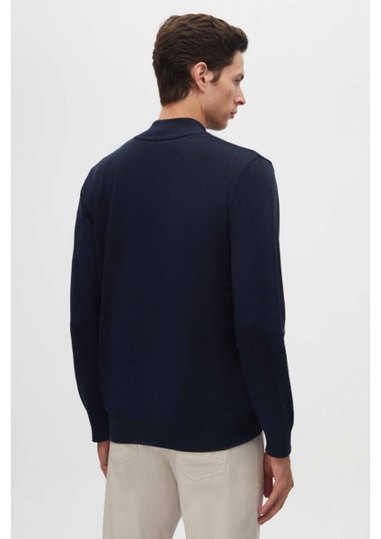 Ds Damat Slim Fit Lacivert Yarım Fermuarlı Triko Kazak