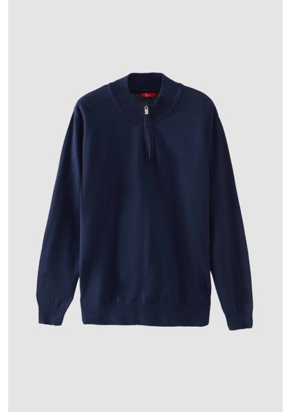 Ds Damat Slim Fit Lacivert Yarım Fermuarlı Triko Kazak
