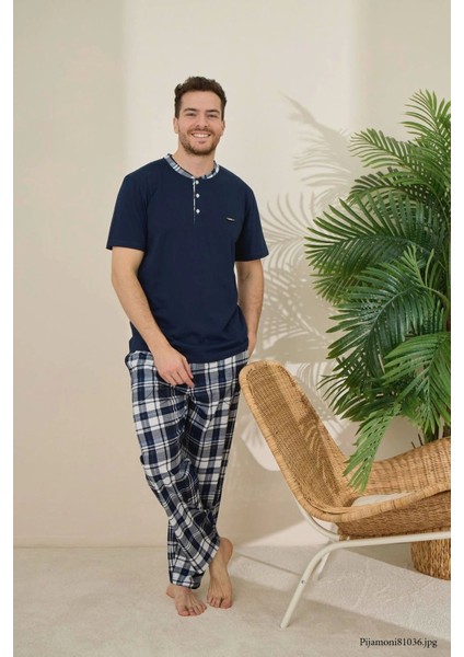 Süprem Kumaş Pamuklu Erkek Lacivert Pijama Takımı - 6310