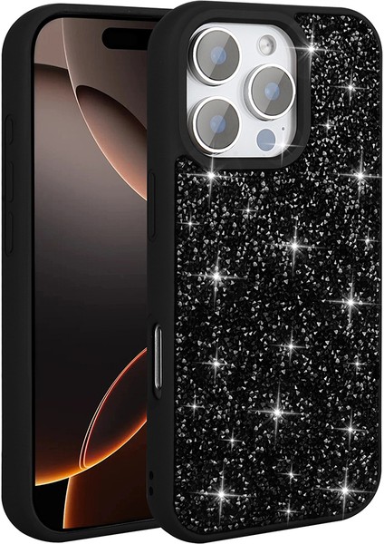 Apple iPhone 16 Pro Kılıf Parlak Taşlı Tasarım Pırlanta Kapak - Gold modelleri