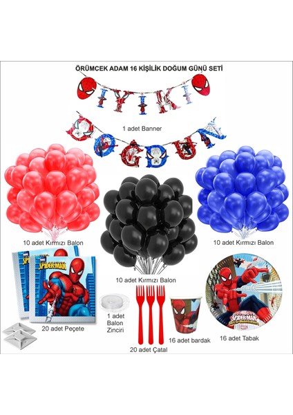 Spider Man 16 Kişilik Doğum Günü Seti