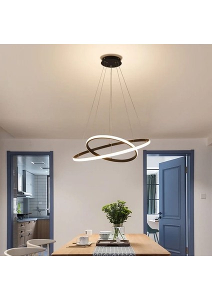 Pasion Oturma Odası,Salon,Yatak Odası İçin 2'li Siyah Renk Beyaz Led Işıklı Modern Avize