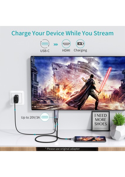 USB Type C - HDMI Kablosu 60W Güç Dağıtımı Şarj Bağlantı Noktası Adaptörü 6ft (XCH-M180) modelleri