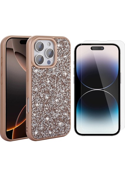 Apple iPhone 16 Pro Max Kılıf Parlak Taşlı Tasarım Zore Pırlanta Kapak + Nano Ekran Koruyucu