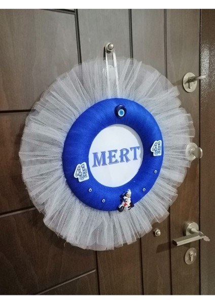 Sünnet Kapı Süsü Beyaz Tüllü Isim Yazılı Snk6