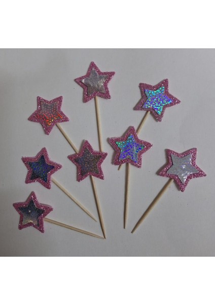 Pembe&ggümüş Yıldızlı Renkli Pasta Süsü Kürdan, Kupkek 15 Li fiyatları