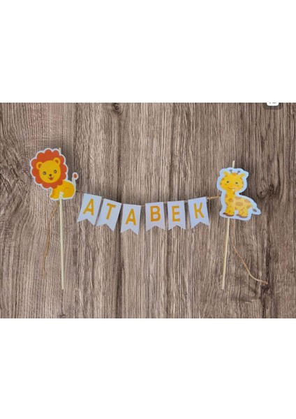 Safari Hayvan Figürlü Doğum Günü Isimli Pasta Süsü Fleması