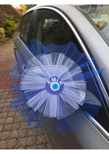 Kişiye Özel Sünnet Konvoy Süsü 10 Lu Mavi Beyaz Yuvarlak Tül 30 cm Çap