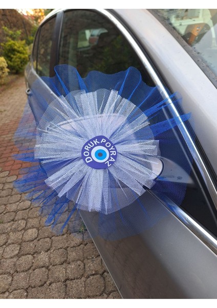 Kişiye Özel Sünnet Konvoy Süsü 10 Lu Mavi Beyaz Yuvarlak Tül 30 cm Çap modelleri