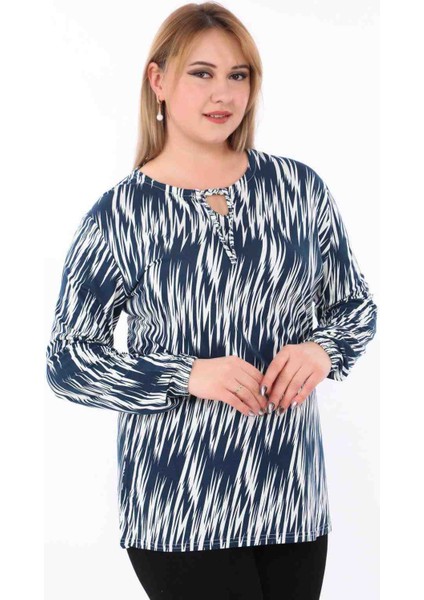 Kadın Giyim Lacivert Çizgili Uzun Kollu Anne