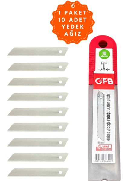 Gfb Kırımsız Maket Bıçağı Yedeği Standart Tek Gövde 18X05 mm 10 Lu Paket