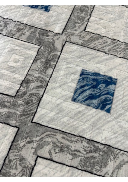 Kabartmalı Halı Dokusunda Jel Kaymaz Taban Yıkanabilir Kesme Yolluk Üst Kalite Mavi Beyaz Desen fırsatları