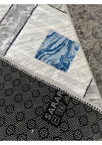 Kabartmalı Halı Dokusunda Jel Kaymaz Taban Yıkanabilir Kesme Yolluk Üst Kalite Mavi Beyaz Desen indirimleri