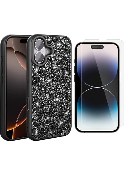 Apple iPhone 16 Plus Kılıf Parlak Taşlı Tasarım Zore Pırlanta Kapak + Nano Ekran Koruyucu