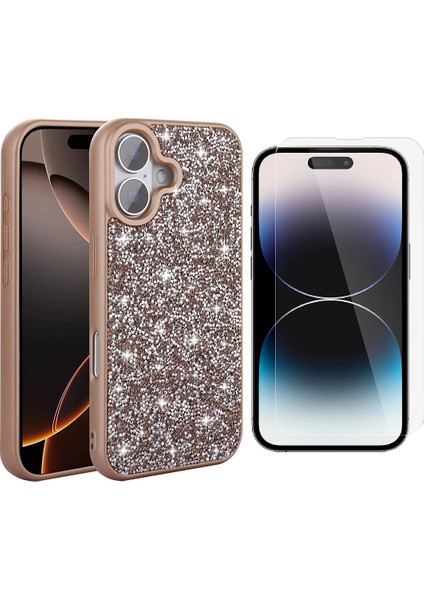 Apple iPhone 16 Plus Kılıf Parlak Taşlı Tasarım Zore Pırlanta Kapak + Nano Ekran Koruyucu