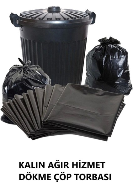 Dökme Çöp Torbası 80X110 cm Ağır Hizmet Kalın 5 kg Çöp Poşeti Jumbo Boy Siyah Renkli