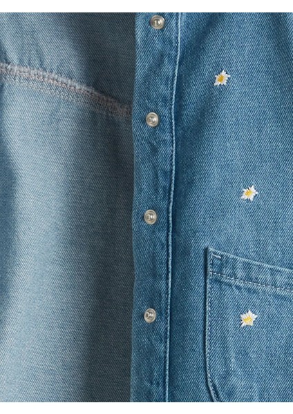 Lcw Kids Indigo Yıldız Nakışlı Kız Çocuk Jean Ceket T T