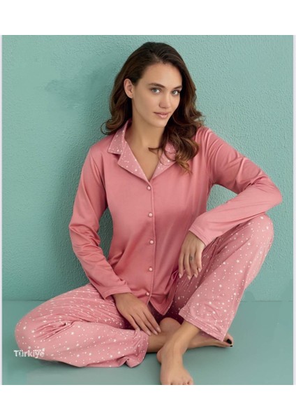 Milan Kumaş Uzun Kol Düğmeli Pijama Takımı