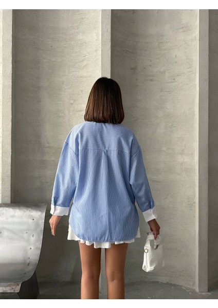 Çizgili Düşük Omuz Oversize Gömlek modelleri