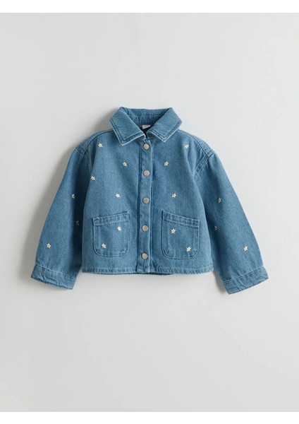 Lcw Kids Indigo Yıldız Nakışlı Kız Çocuk Jean Ceket T T