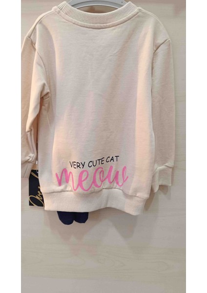 Kız Çocuk Kedi Baskılı Bej Rengi Sweatshirt fiyatları