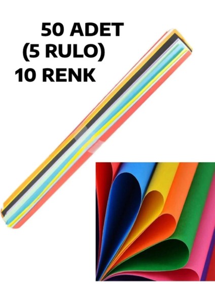 50 Adet 50X70 cm Fon Kartonu 10 Renk(5 Rulo) Büyük Fon Kartonu