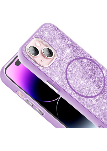 iPhone 15 Plus Kılıf Magsafe Şarj Özellikli Parlayan Simli Zore Okso Kapak - Siyah
