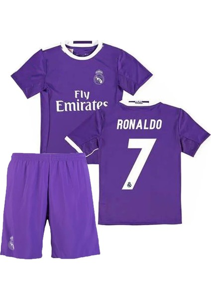 Cristiano Ronaldo 2017 Cardif Ligi Mor Çocuk Forma Takımı 4'lü Set Çorap+Bileklik Hediyeli