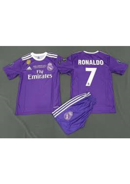 Cristiano Ronaldo 2017 Cardif Ligi Mor Çocuk Forma Takımı 4'lü Set Çorap+Bileklik Hediyeli