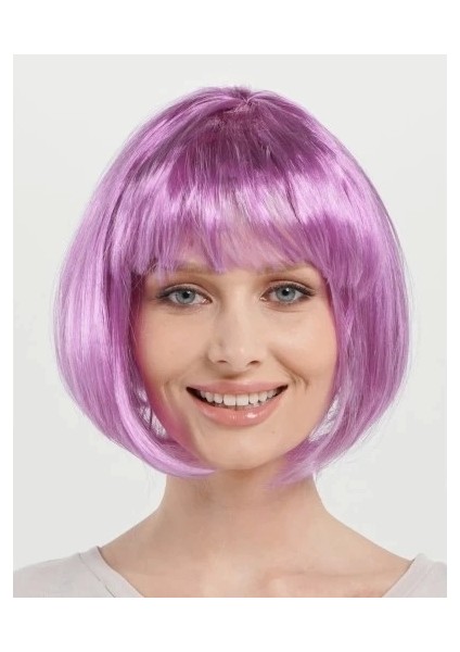 Düz Kesim Küt Parti Peruğu Rose Pembe