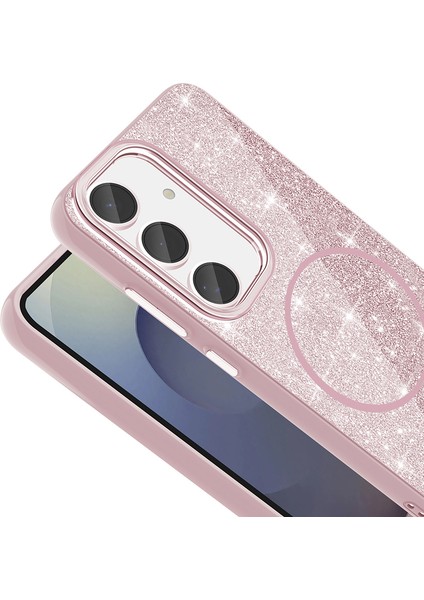 Galaxy S24 Fe Kılıf Magsafe Şarj Özellikli Parlayan Simli Zore Okso Kapak - Derin Mor