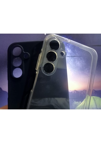 Samsung Galaxy A15 Uyumlu Silikon Kılıf Dayanıklı Esnek Yumuşak Şeffaf+Siyah (2 Adet)