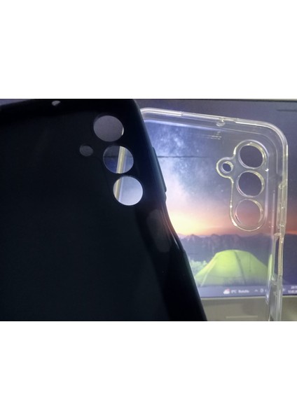 Samsung Galaxy A15 Uyumlu Silikon Kılıf Dayanıklı Esnek Yumuşak Şeffaf+Siyah (2 Adet)