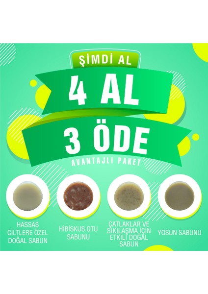 Avantajlı Paket 4 Al 3 Öde Hassas Ciltler,Çatlaklar ve Sıkılaşma,Hibiskus Otu,Yosun Sabunu