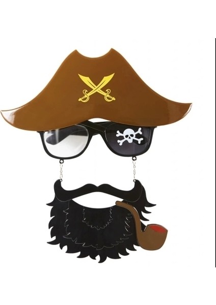 Kahve Şapkalı Pipolu Jack Sparrow Gözlüğü
