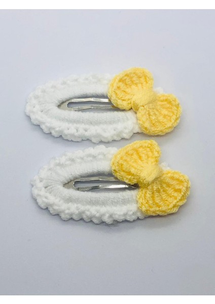 Sarı Fiyonk Motifli 2'li Örgü Çıtçıtlı Saç Tokası (5cm)