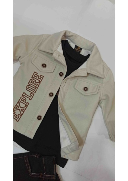 Süet Ceketli Tişört Lü Kot Pantolon Lü 3 Lü Şık Erkek Çocuk Takımı fiyatları