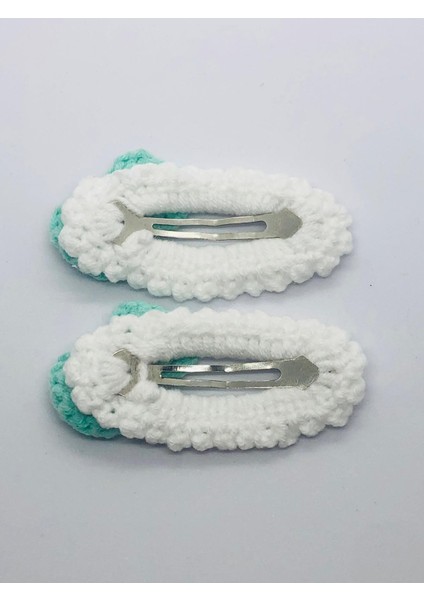 Mint Yeşili Fiyonk Motifli 2'li Örgü Çıtçıtlı Saç Tokası (5cm) indirimleri