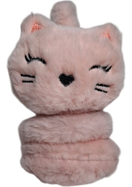 Kitti Kız Çocuk Pudra Renk Kedi Figürlü Kışlık Peluş Kulaklık.