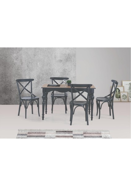 Toledo Sabit Masa ve Tonet Sandalye Takımı, Meşe Antrasit, 125 x 80
