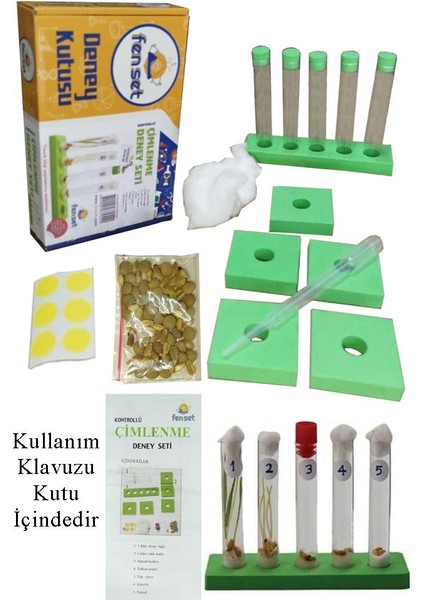 Çimlenme Deney Seti 1 Paket Kontrollü Çimlenme Deney Seti 5 Adet Deney Tüpü Tıpa Deney Tüp Standı Tohum