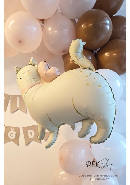 Gold Detaylı Retro Kedi Folyo Balon Ayaklı Retro Beyaz