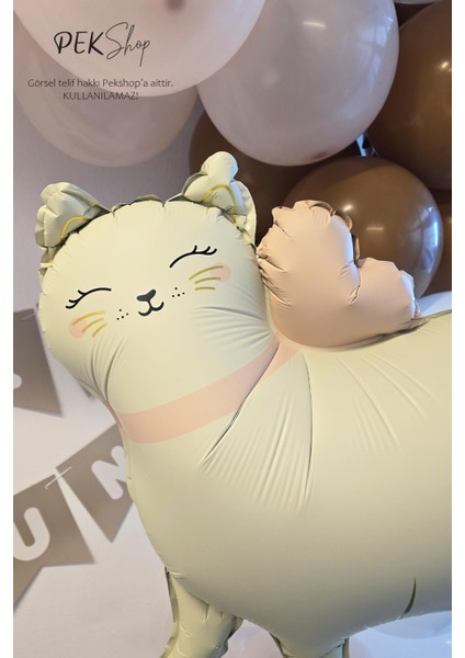 Gold Detaylı Retro Kedi Folyo Balon Ayaklı Retro Beyaz modelleri