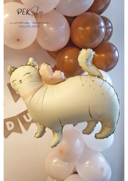 Gold Detaylı Retro Kedi Folyo Balon Ayaklı Retro Beyaz fırsatları