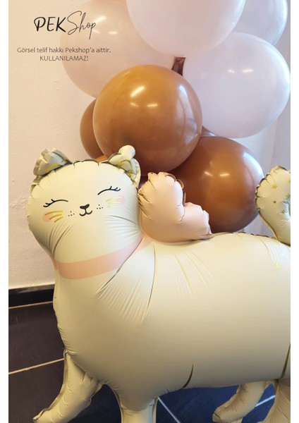 Gold Detaylı Retro Kedi Folyo Balon Ayaklı Retro Beyaz indirimleri