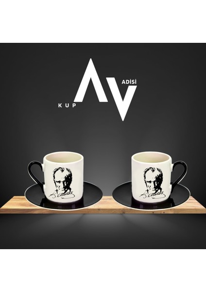Atatürk Baskılı 2'li Set Türk Kahvesi Fincanı