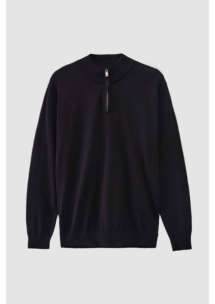 Ds Damat Slim Fit Siyah Yarım Fermuarlı Triko Kazak indirimleri