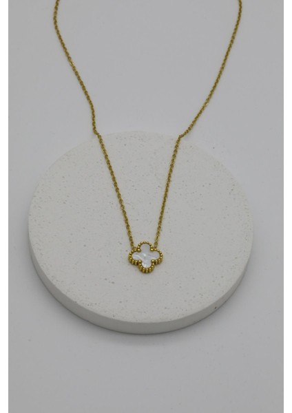 Yonca Model Van Cleef Altın Kaplama Çerçeve ve Zincir (Kolye & Bileklik & Küpe) 3'lü Set