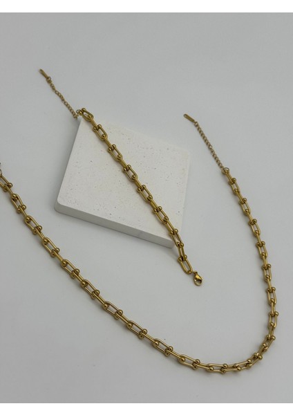 Nested Loop Model Kuyumcu Gold Çelik 316L (Kolye & Bileklik) 2'li Set